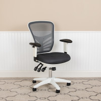 Flash Furniture HL-0001-WH-DKGY-GG Mid-Back Dark Gray Mesh Multifunction Executive Swivel Ergonomic Office Chair with Adjustable Arms and White Frame